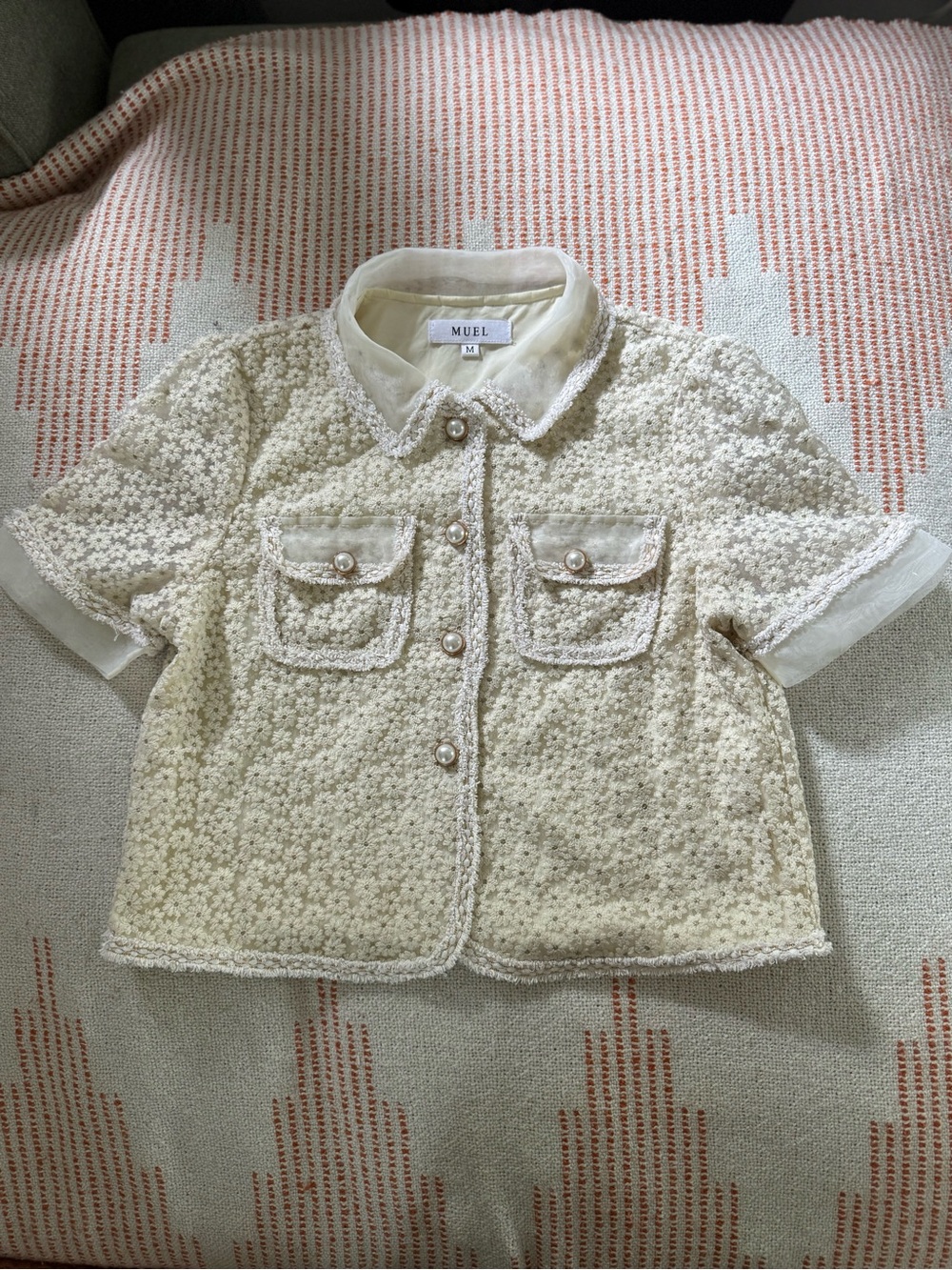 MUEL Embroidered Floral Short Sleeve Girls Blouse M